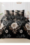 Queen size, 6-piece duvet cover set with a black background with beige roses 200x230cm.