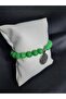 Green Glass Bead and Metal Tugra Detailed Bracelet - 2