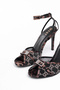 WOMEN'S HEEL SANDALS Stone Buckled Thin Ankle-Strap Tulle Detail Black STILETTO Heeled Shoes - 5