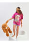 Crew Neck Bear t Printed Girls' Shorts Pajama Set