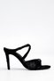 Velvet Noir Series – Cross-Strap, Velvety Shiny Textured, Thin Heeled Black Evening Shoes - 2
