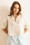 Women's Beige Blue Single Pocket Striped Front Short Back Long Crop Shirt Gml-19001377 - 5