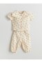 Beige Ruffled Floral Baby Girl Blouse and Pants 2-Piece Set