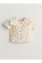 Beige Ruffled Floral Baby Girl Blouse and Pants 2-Piece Set - 2