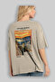 Edvard Munch Scream Back Printed Beige Oversize T-Shirt Men Women Crew Neck Cotton T-Shirt - 3