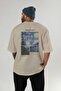 Van Gogh the Starry Night Back Printed Beige Oversize T-Shirt Men Women Crew Neck Cotton T-Shirt - 4