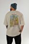 Van Gogh Back Printed Beige Oversize T-Shirt Men's Women's Crew Neck Cotton T-Shirt - 4