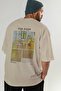 Van Gogh Back Printed Beige Oversize T-Shirt Men's Women's Crew Neck Cotton T-Shirt - 7