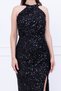 Sequin Sequin Halter Neck Tie-Detail Pencil Long Dress - Black - 2