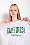 Women's White Happiness Printed Oversize Tshirt - 4