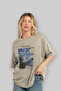 Van Gogh the Starry Night Front Printed Beige Oversize T-Shirt Men Women Crew Neck Cotton T-Shirt - 4