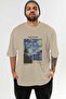 Van Gogh the Starry Night Front Printed Beige Oversize T-Shirt Men Women Crew Neck Cotton T-Shirt