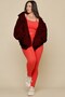 Women's Zippered Burgundy Hooded Sweatshirt 3 Thread Raised Fabric Oversize Cut - 7