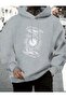 T-Shirt Symbol Printed Hooded Pocket Wool Inside Gray Sweatshirt