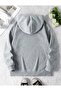 Mini Flower Bouquet Printed Hooded Pocket Cotton Gray Sweatshirt - 2