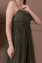Tulle Fabric Gather Detailed Dress - Khaki Green - 3