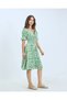 Gipeli Balloon Sleeve Square Neck Green Off-Shoulder Floral Print Flared Wrap Women's Dress - 4