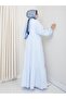 Women's Buttoned Floor Detailed Blue Linen Dress - 6
