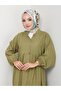 Women's Buttoned Floor Detailed Khaki Linen Dress - 5