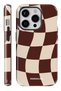 iPhone 14 Pro Max Double Layer Armor Protection Brown Checkerboard Glossy Premium Protect Phone Case