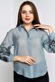 Women's Sheer Long Sleeve Shirt with Patterned Sleeves