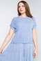 Solid Short Sleeve Blouse with Round Neck