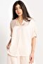 Women's Solid Blouse with Wide Collar and Seven Neck Opening