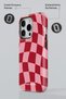iPhone 16 Double Layer Shock Absorbing Protection Red Checkerboard Glossy Superior Protect Phone Case - 3
