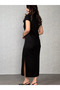 New Season Women's Short Sleeve Collar Side Slit Viscose Two Thread Dress - 3