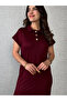 New Season Women's Short Sleeve Collar Side Slit Viscose Two Thread Dress - 2