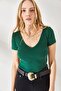 Emerald Green V-Neck Camisole Short Sleeve Blouse - 3