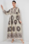 Women's Patterned Hijab Dress Brown 1010 - 3