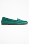 F02 Emerald Green Suede Genuine Leather Women's Loafer Shoes - 6