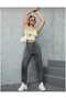 Smoked Snow Wash Lycra High Waist Mom Jean Trousers - 5
