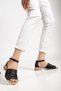 Women's Genuine Leather Thick Strap Low Heel Sandals - Black-Crepe - 2