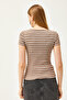 Women's Mink Metal Buttoned Striped Knitted Blouse - 4