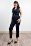 Jacket Collar Sleeveless Jumpsuit with Pockets and Belt 50334 - 3
