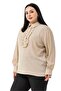 Plus Size Beige Shirt with Ruffle Detail on the Front and Shirt Collar Cuff - 4
