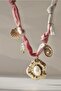 Stainless Steel Pink Scarf Flower Charm Necklace