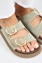 Narducci Women's Genuine Leather Double Buckle Water Green Slippers - 3