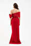 Women's Burgundy Slim Fit Collar Detailed Slit Long Evening Dress - 5