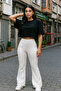 High Waist Jacquard Ribbed Wide Leg Trousers
