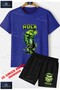 Children's Unisex “Hulk Alt Written Painted Single“ Special Printed Crew Neck T-Shirt - Shorts Set