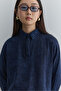 Polo Neck Washed Sweatshirt Navy Blue - 5