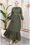 Belt Detailed Hijab Dress 0220-07 Khaki Green