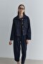 A Pleated Denim Jacket Navy Blue - 6
