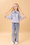 Girl's Crew Neck Printed Hooded Winter Sweatshirt - Gray - 5