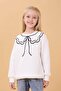 Girl's Crew Neck Printed Hooded Winter Sweatshirt - Ecru