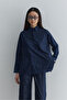 Polo Neck Washed Sweatshirt Navy Blue - 6