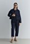 A Pleated Denim Jacket Navy Blue